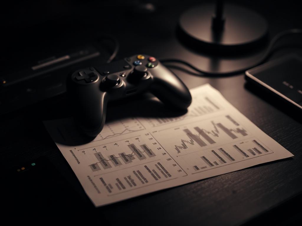 Game controller resting on printed data charts